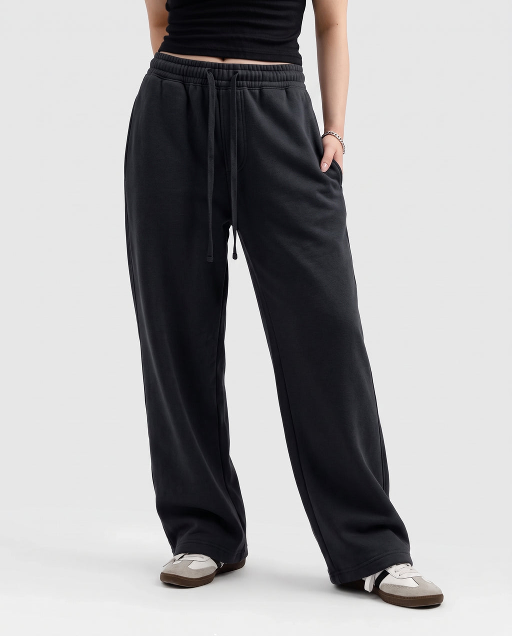 Cotton Fleece Plain Straight Fit Black Trouser