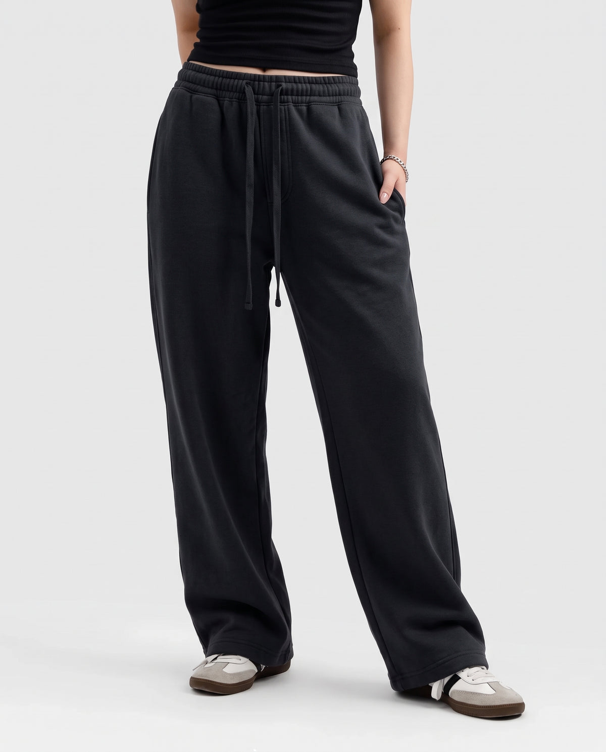 Cotton Fleece Plain Straight Fit Black Trouser