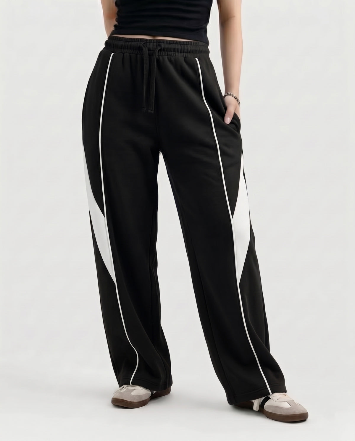 Pannel Cotton Fleece Trouser Black and White