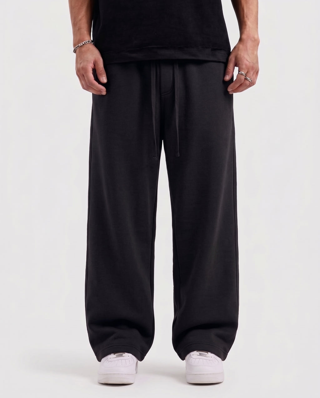 Cotton Fleece Plain Straight Fit Black Trouser