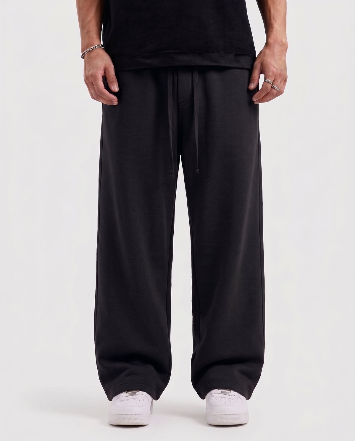 Cotton Fleece Plain Straight Fit Black Trouser