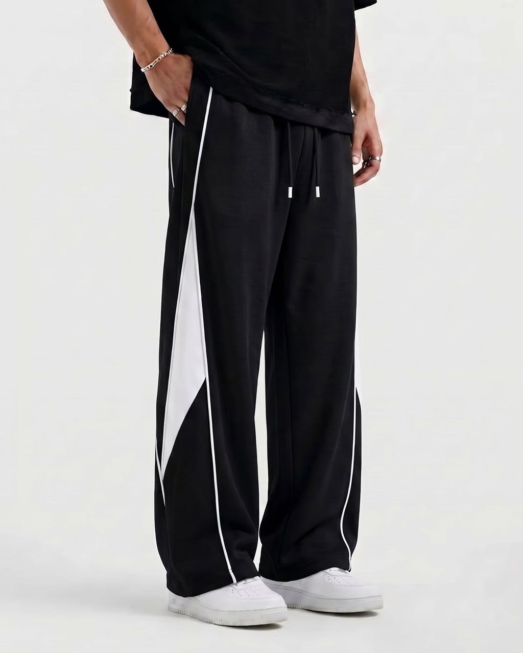 Pannel Cotton Fleece Trouser Black and White