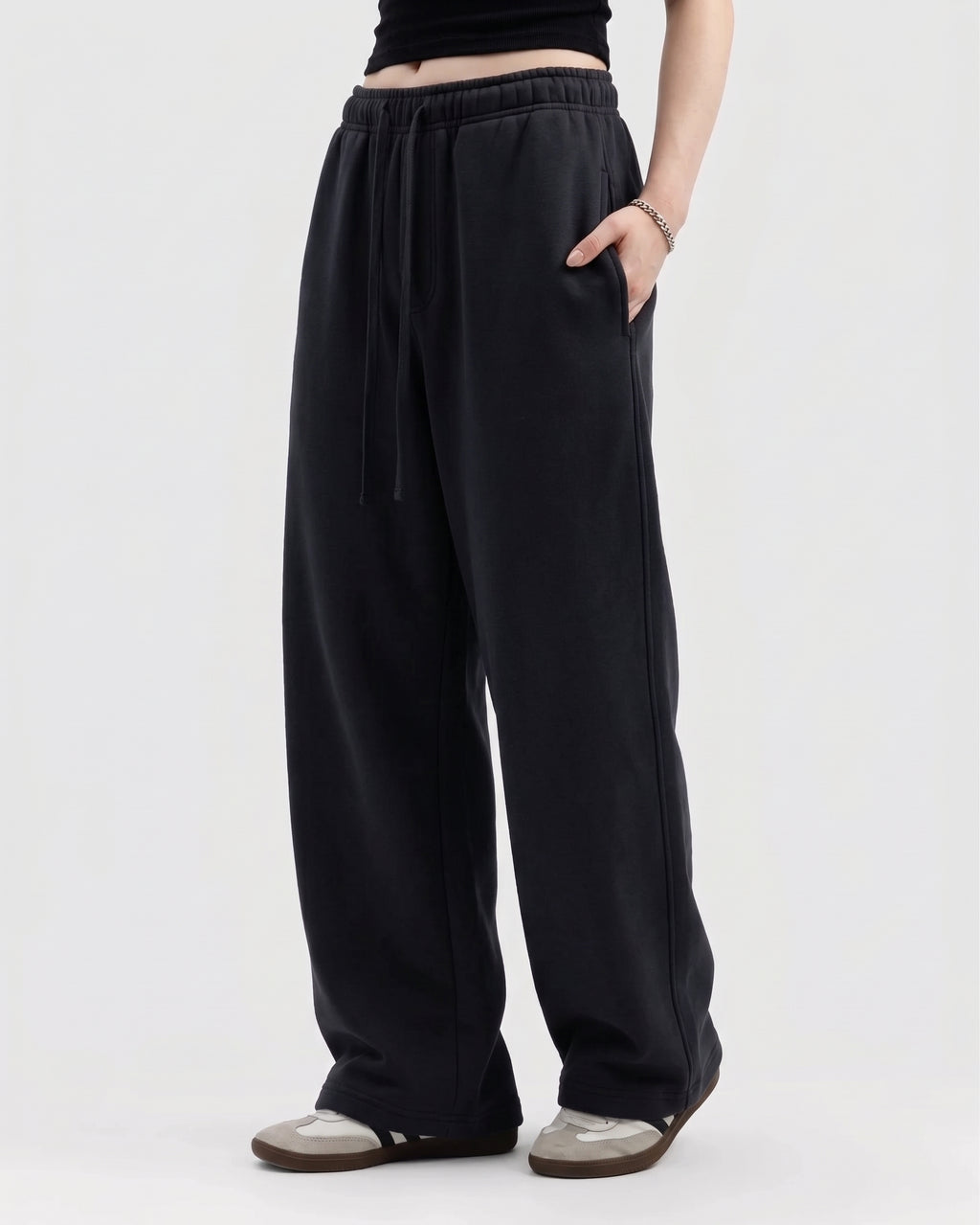Cotton Fleece Plain Straight Fit Black Trouser