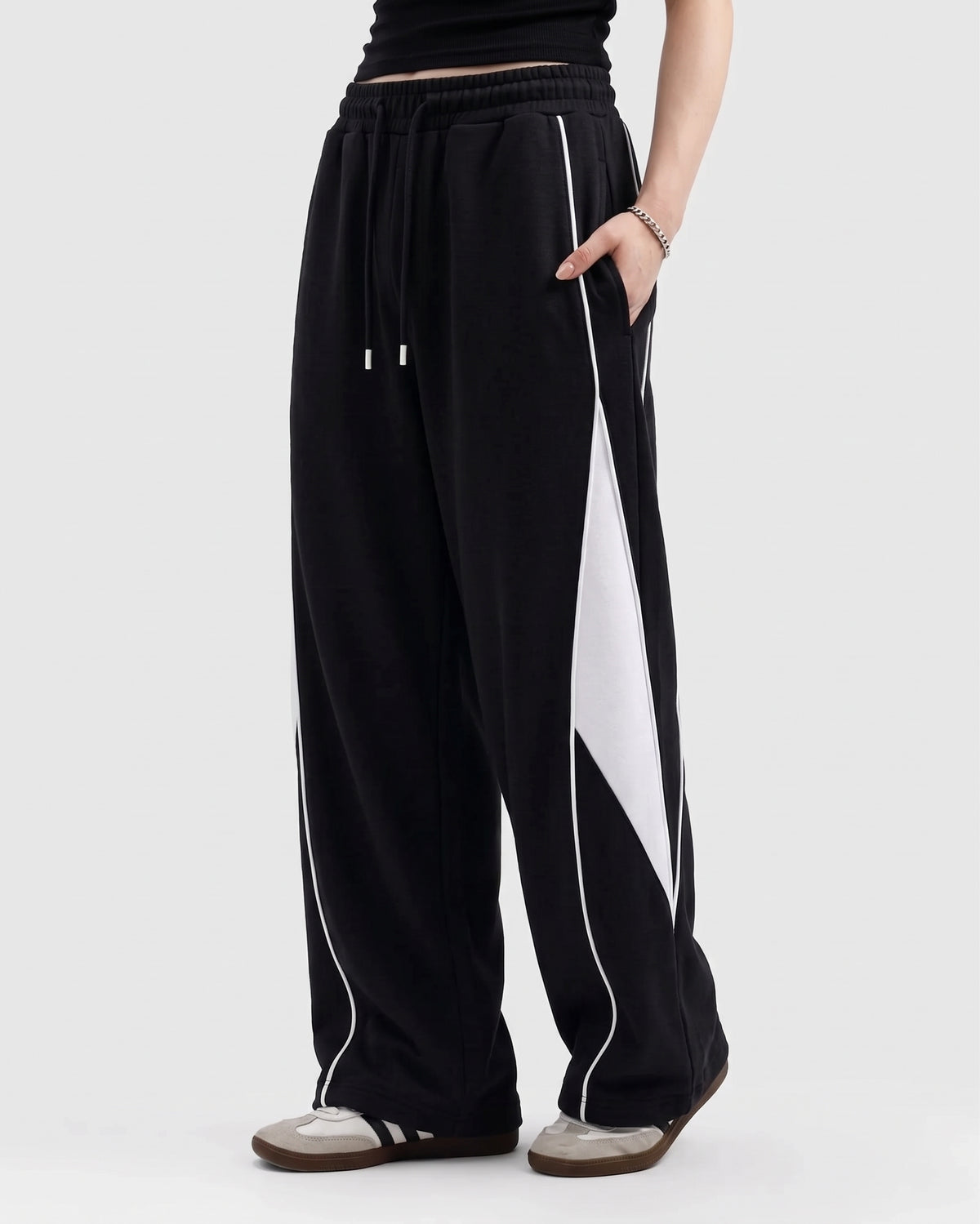 Pannel Cotton Fleece Trouser Black and White