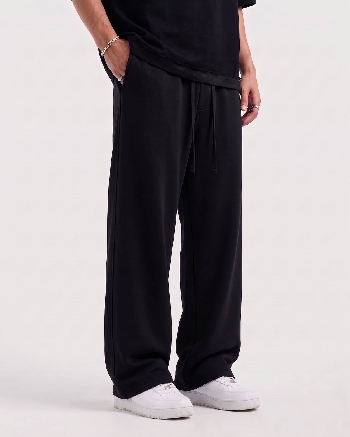Cotton Fleece Plain Straight Fit Black Trouser