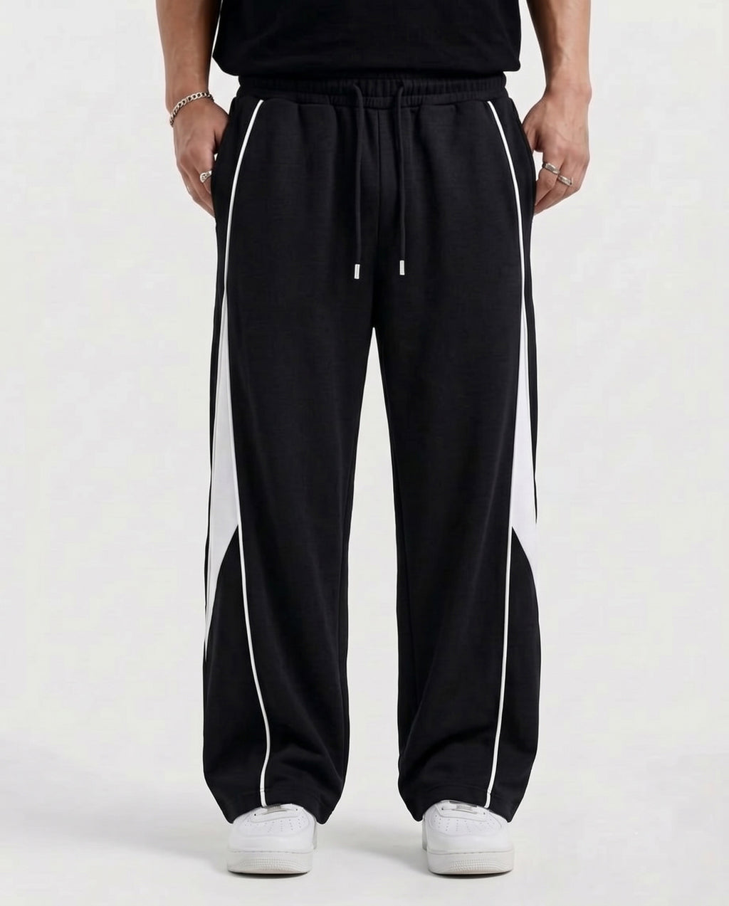 Pannel Cotton Fleece Trouser Black and White