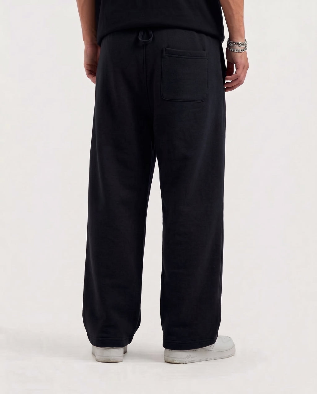 Cotton Fleece Plain Straight Fit Black Trouser