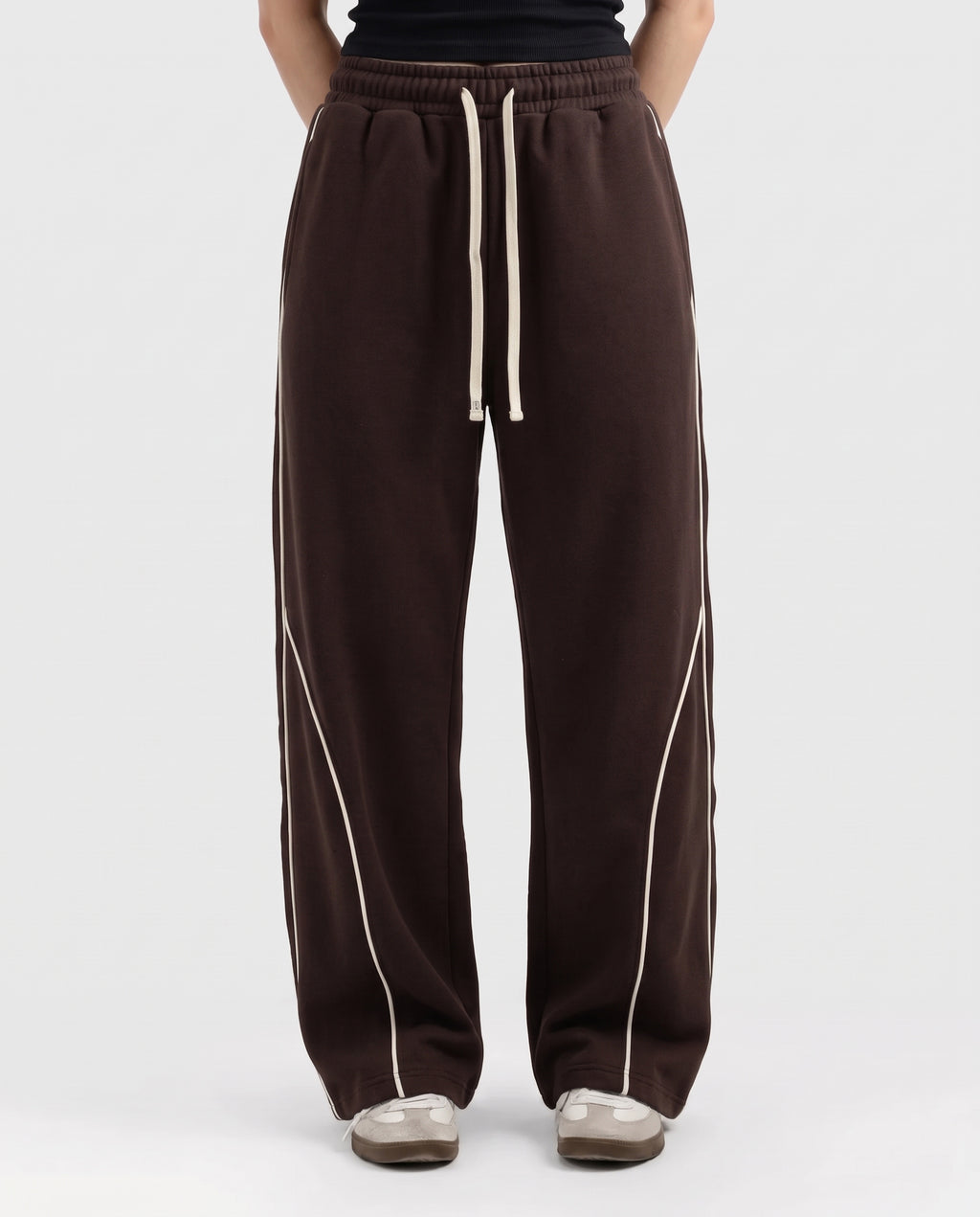 Piping Cotton Fleece Baggy Dark Brown Trouser