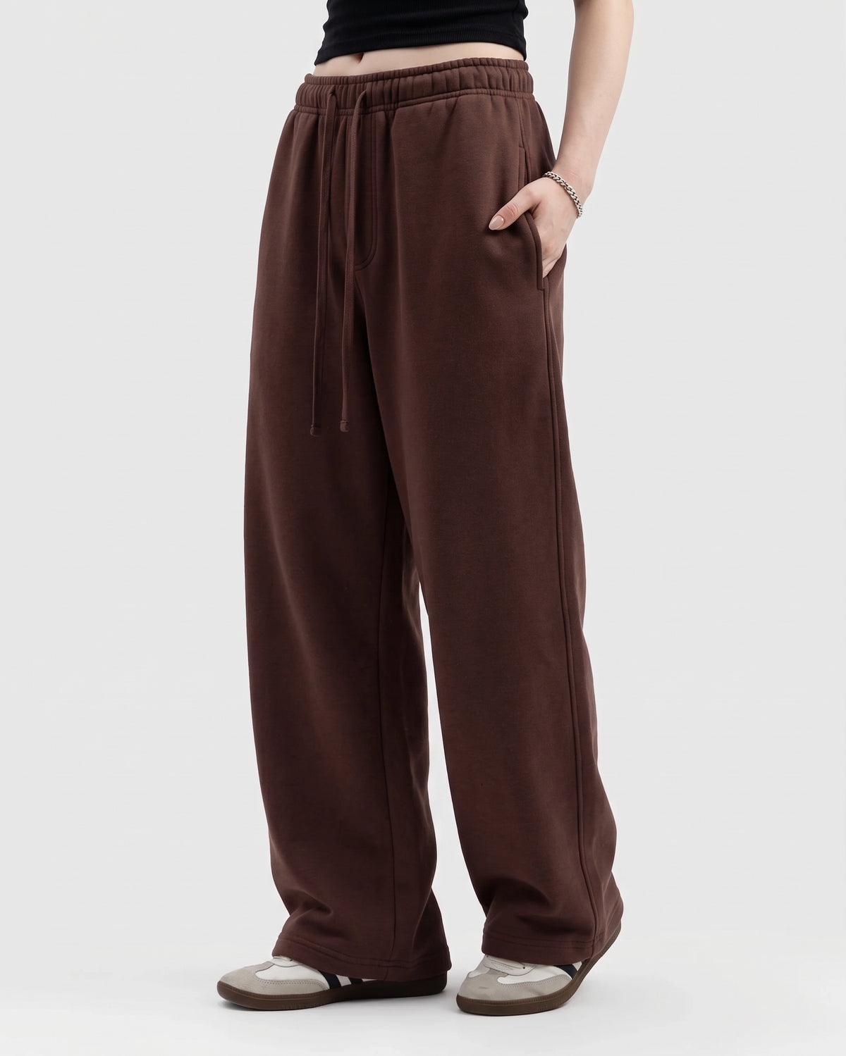 Choco Brown Front Strip Cotton Fleeece Trouser