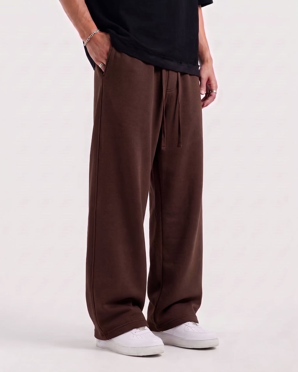 Choco Brown Front Strip Cotton Fleeece Trouser