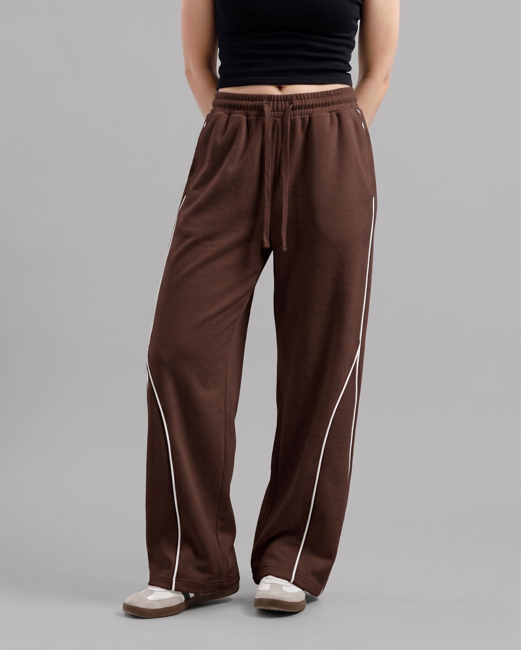 Piping Cotton Fleece Baggy Dark Brown Trouser