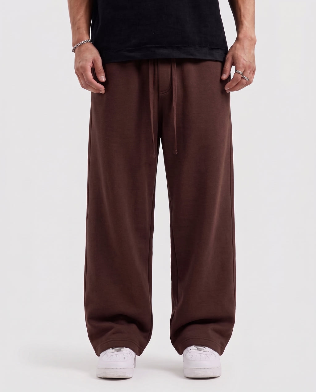 Cotton Fleece Plain Straight Fit Dark Brown Trouser