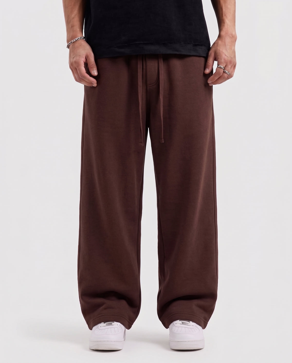 Cotton Fleece Plain Straight Fit Dark Brown Trouser