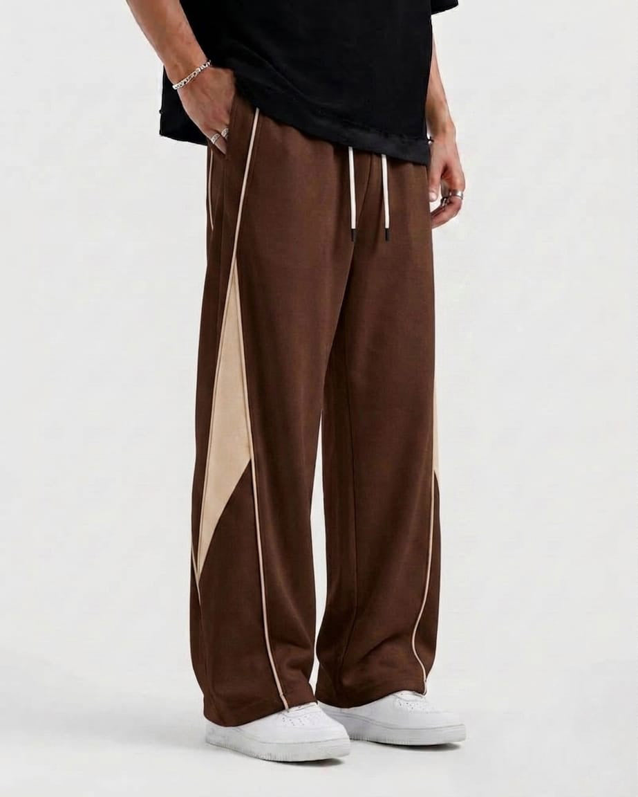 Pannel Cotton Fleece Trouser Brown and Beige