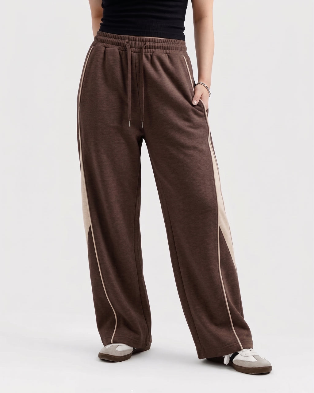 Pannel Cotton Fleece Trouser Brown and Beige