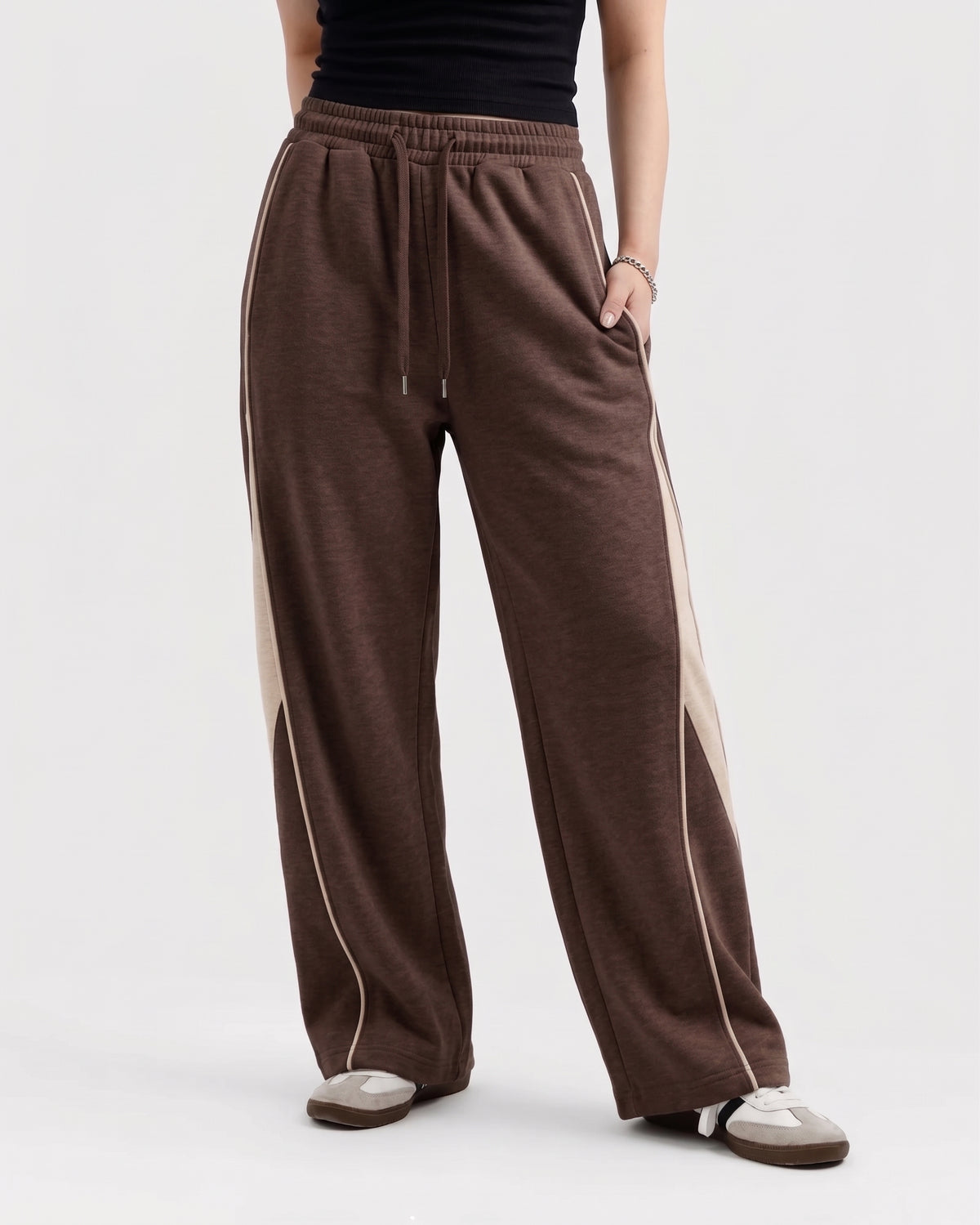 Pannel Cotton Fleece Trouser Brown and Beige