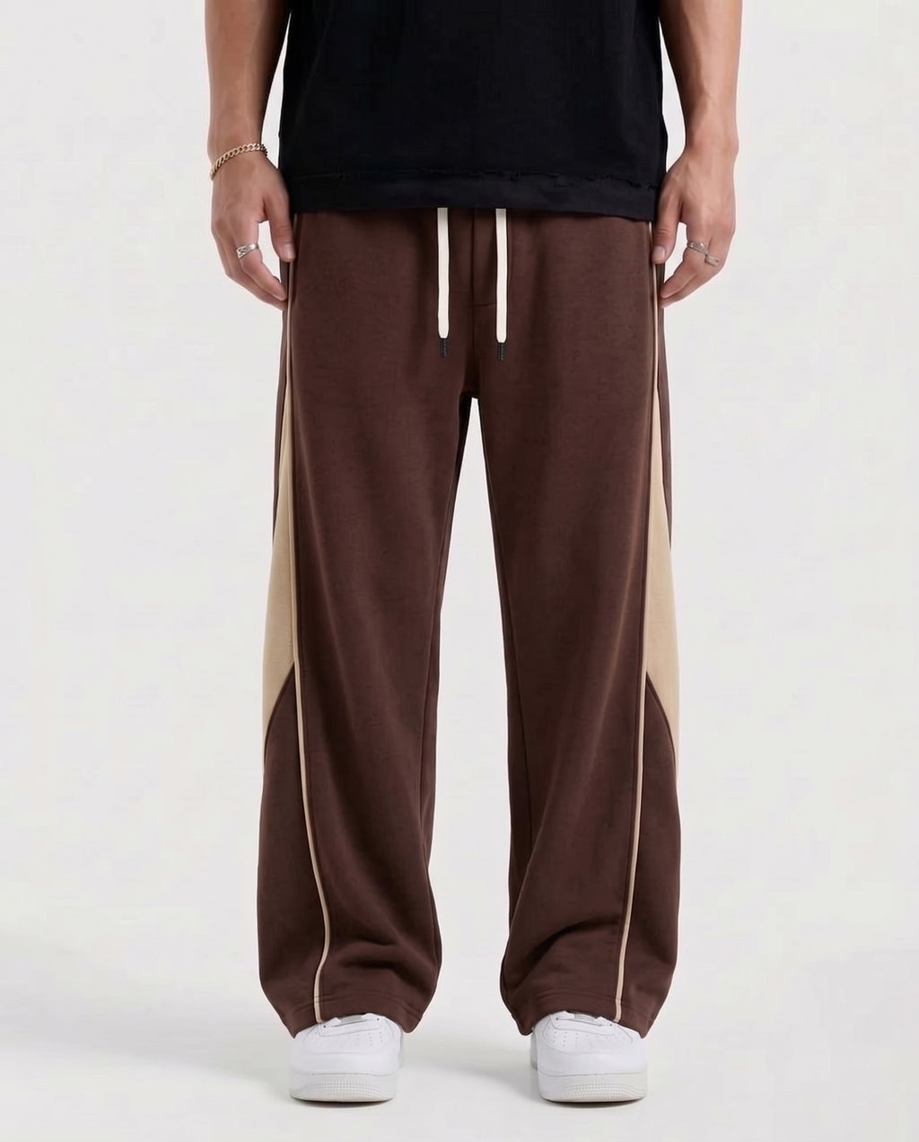 Pannel Cotton Fleece Trouser Brown and Beige