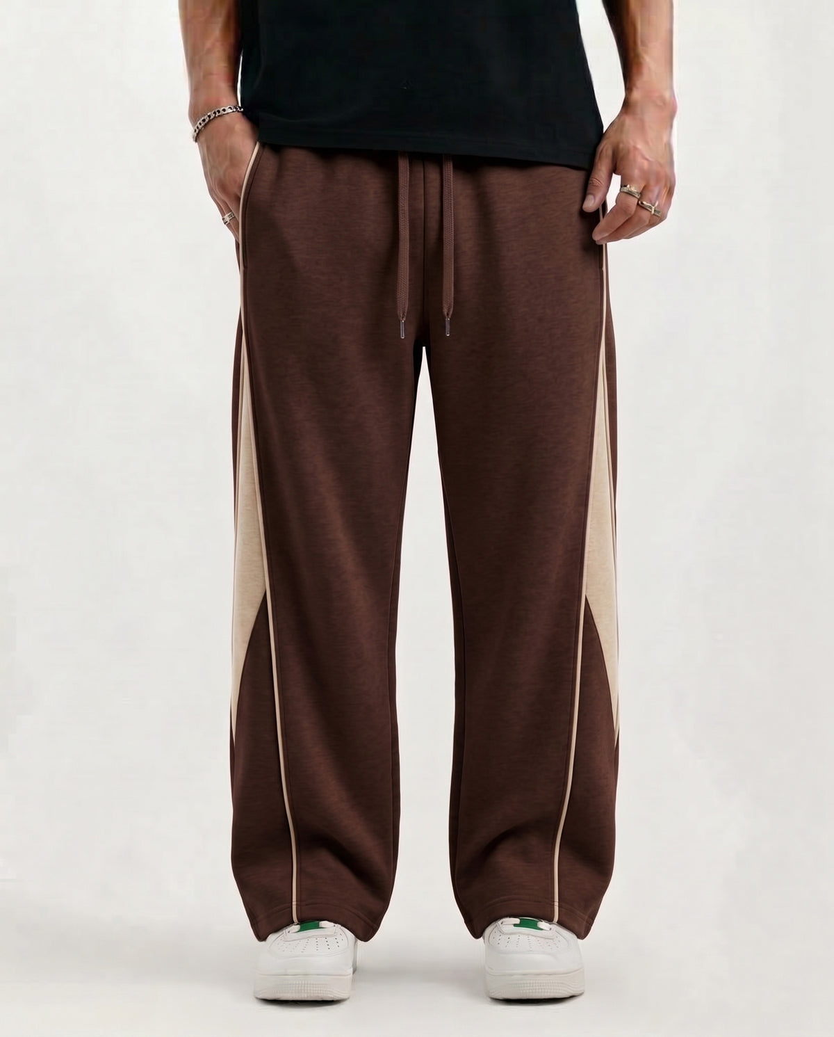 Pannel Cotton Fleece Trouser Brown and Beige