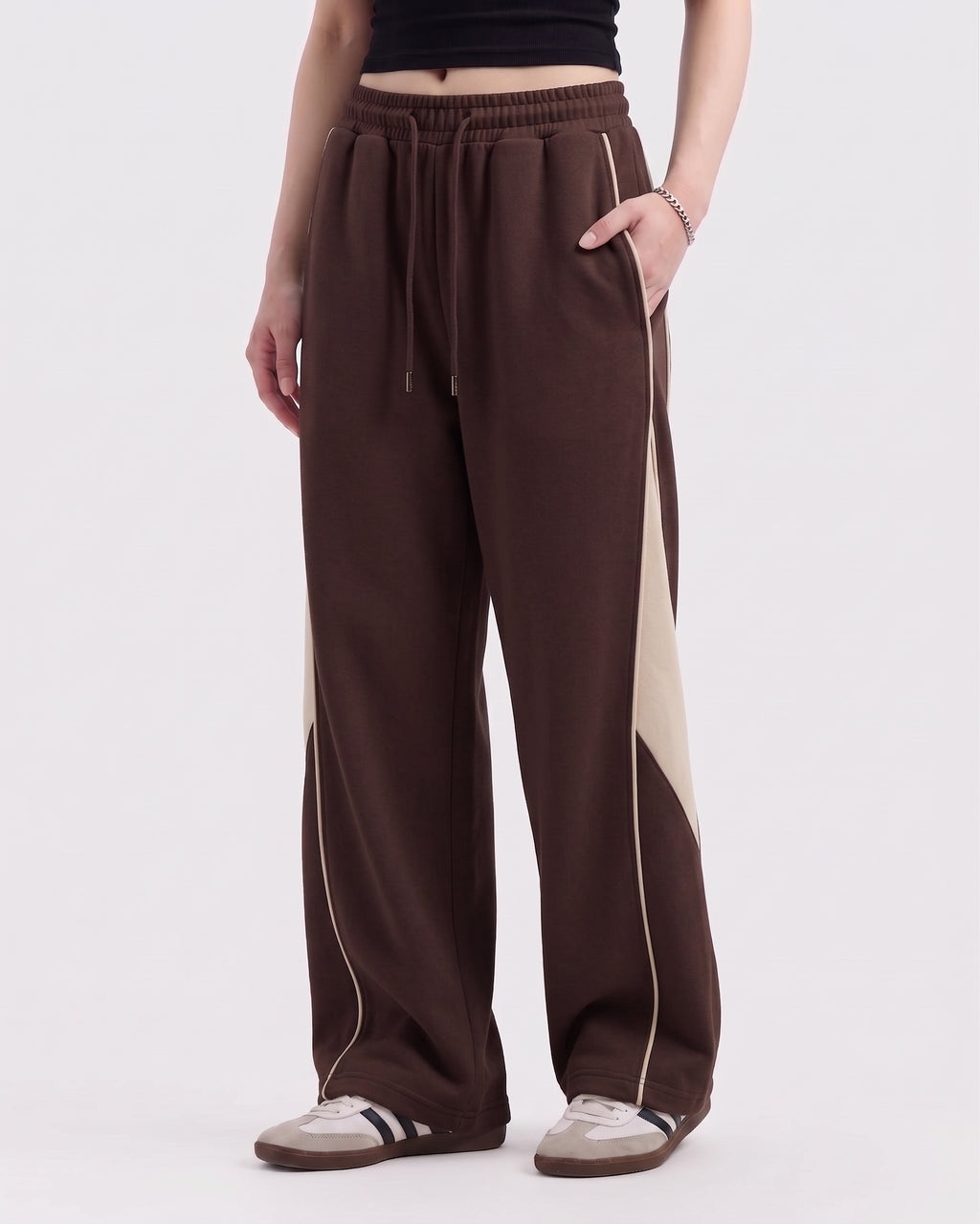 Pannel Cotton Fleece Trouser Brown and Beige
