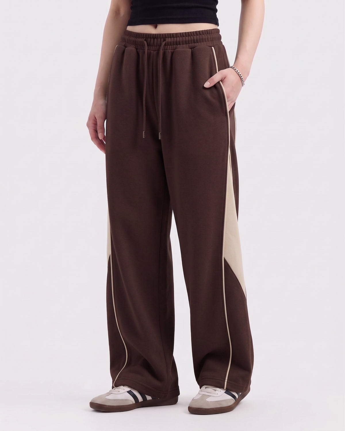 Pannel Cotton Fleece Trouser Brown and Beige