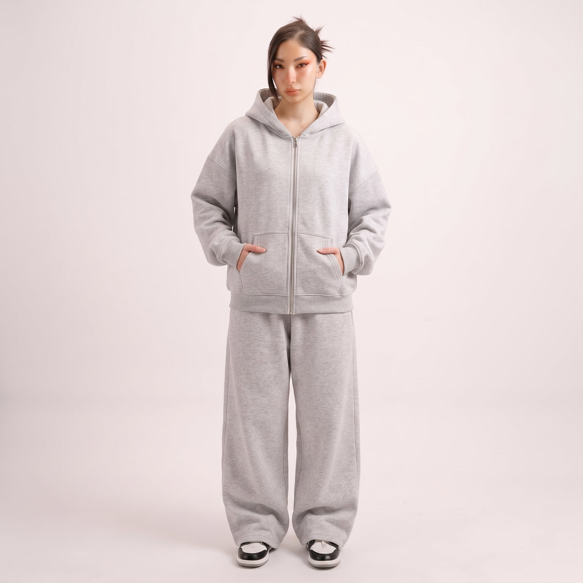 Classic Heather Grey Co-ord Set With Hoodie