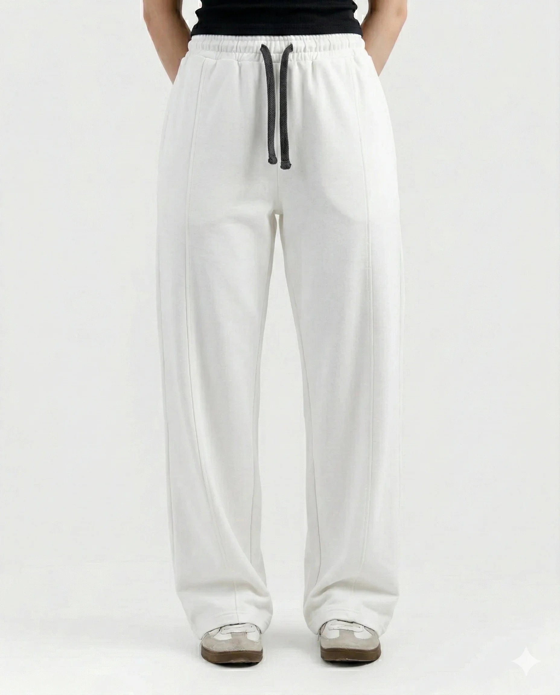White Cotton Jersi Straight Fit Trouser