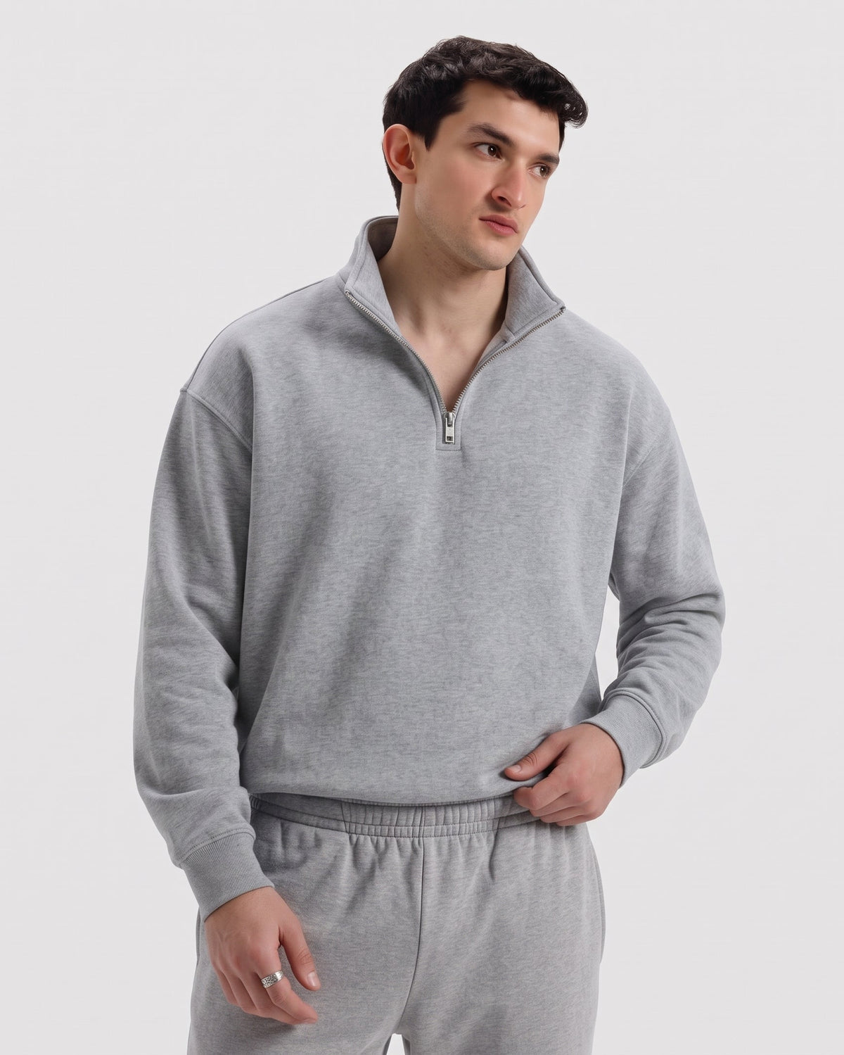 Classic Quater Zipper Heather Grey
