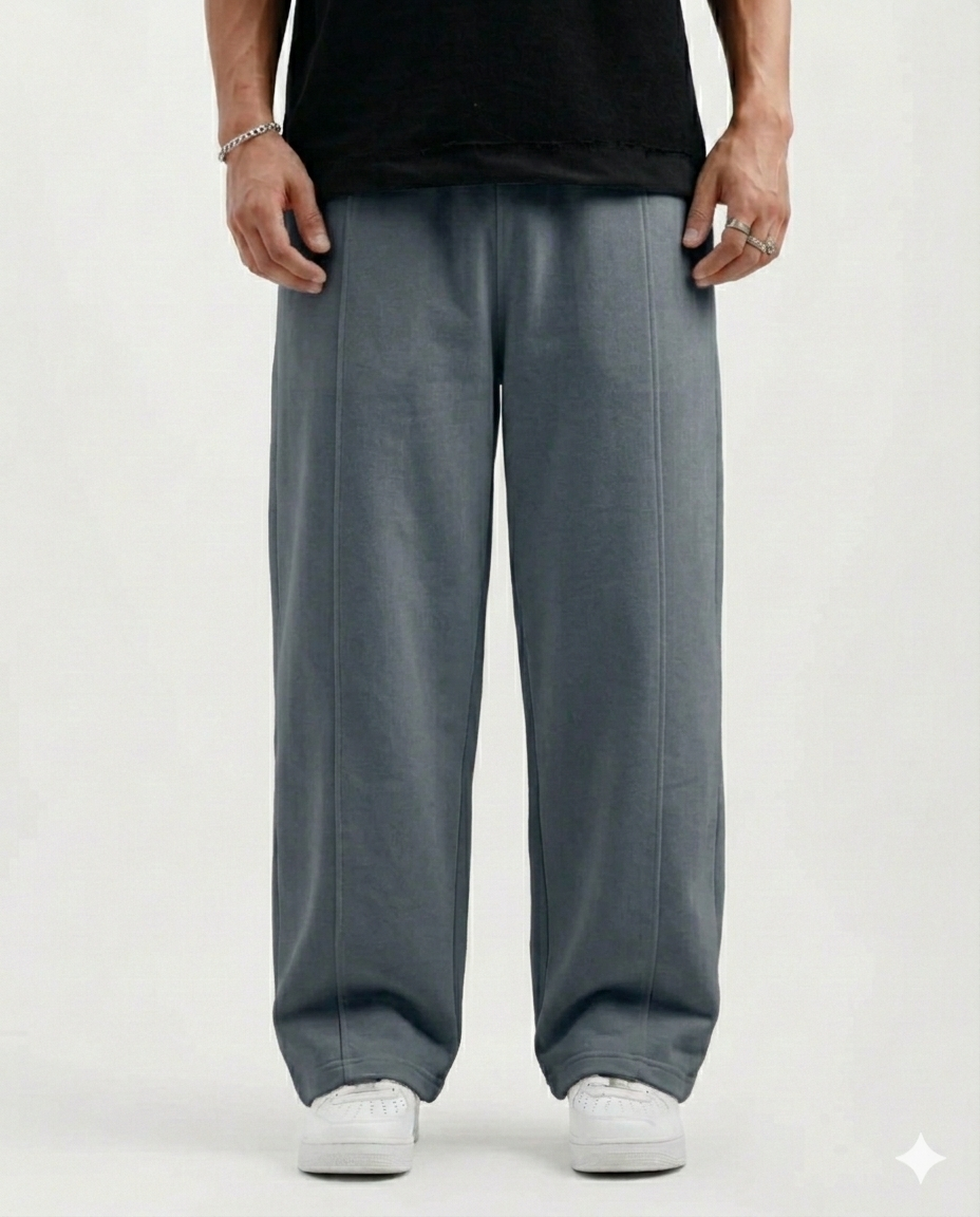 Grey Front Strip Cotton Fleeece Trouser