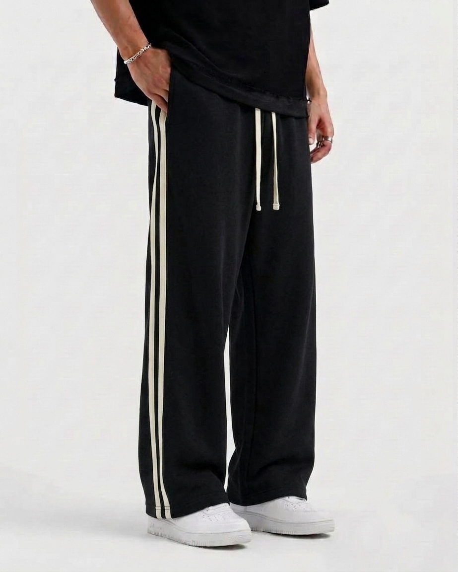 Side Strip Cotton Fleece Black Trouser