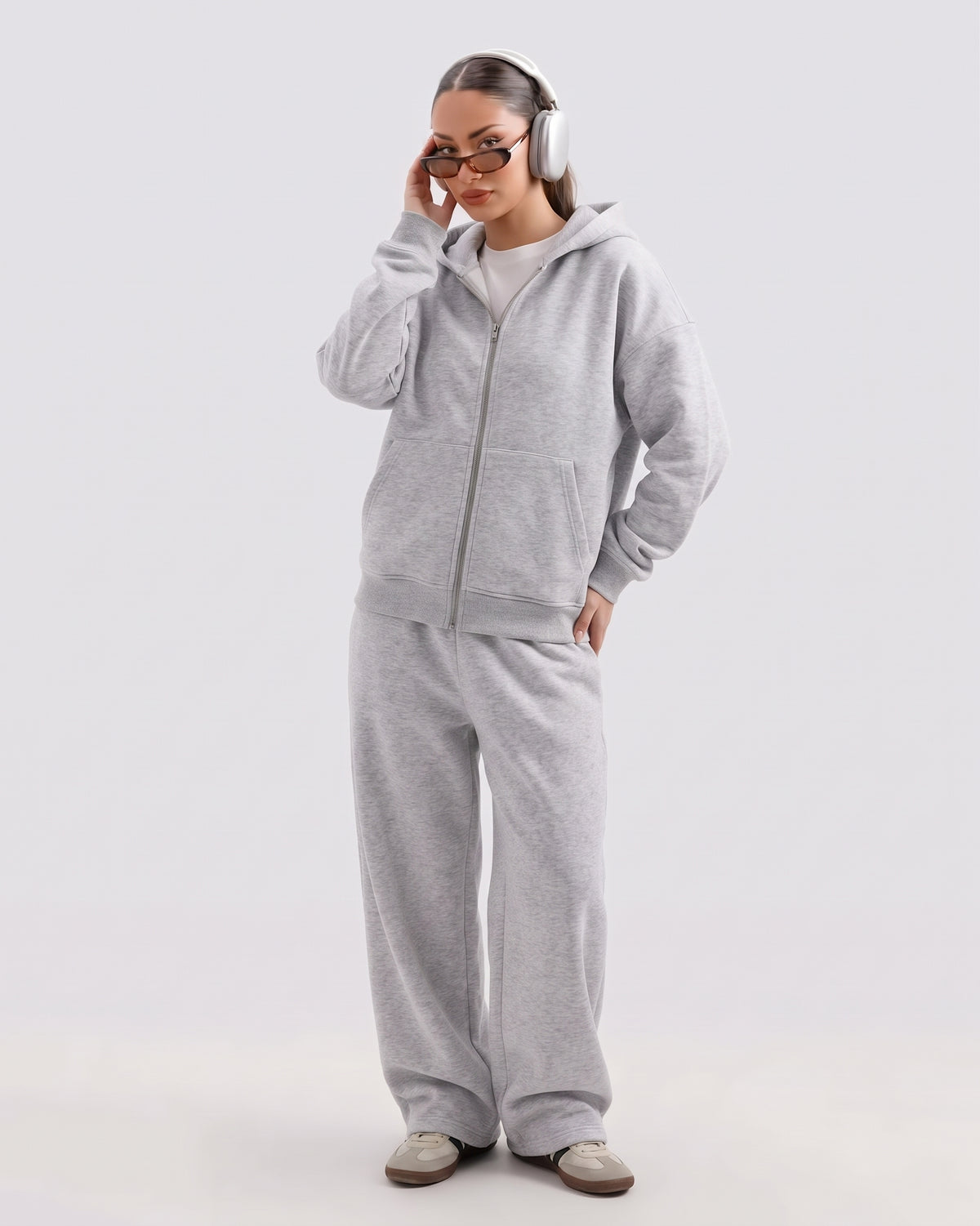 Classic Heather Grey Co-ord Set With Hoodie