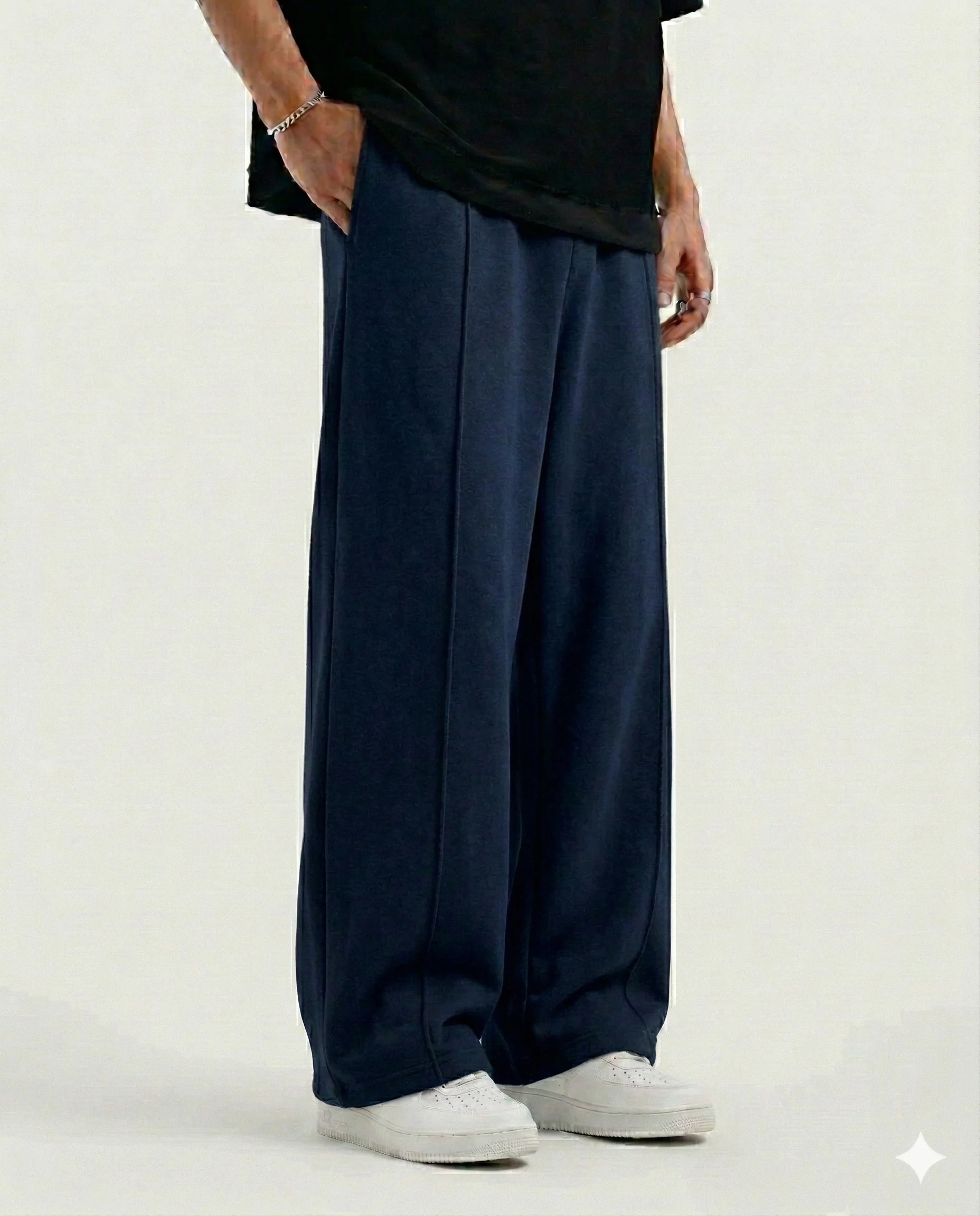 Navy Blue Cotton Jersi Straight Fit Trouser
