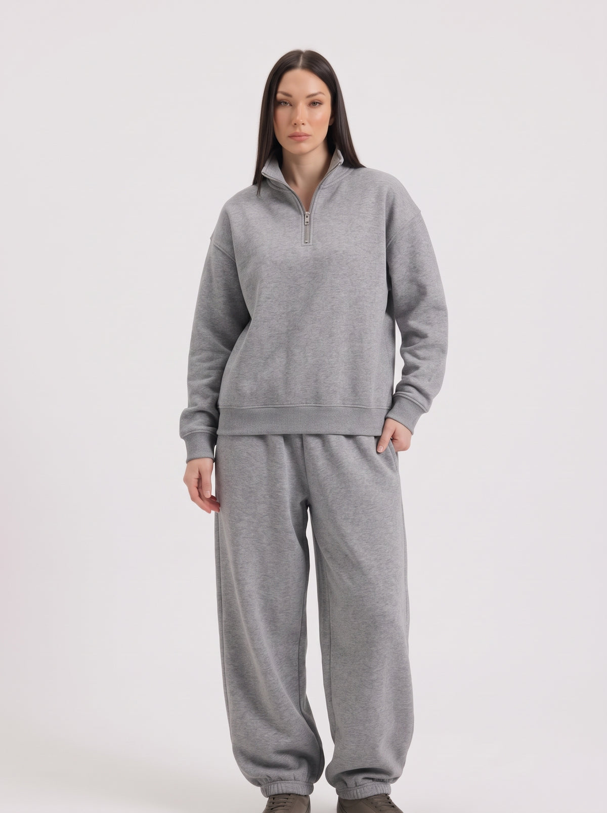 Classic Quater Zipper Heather Grey