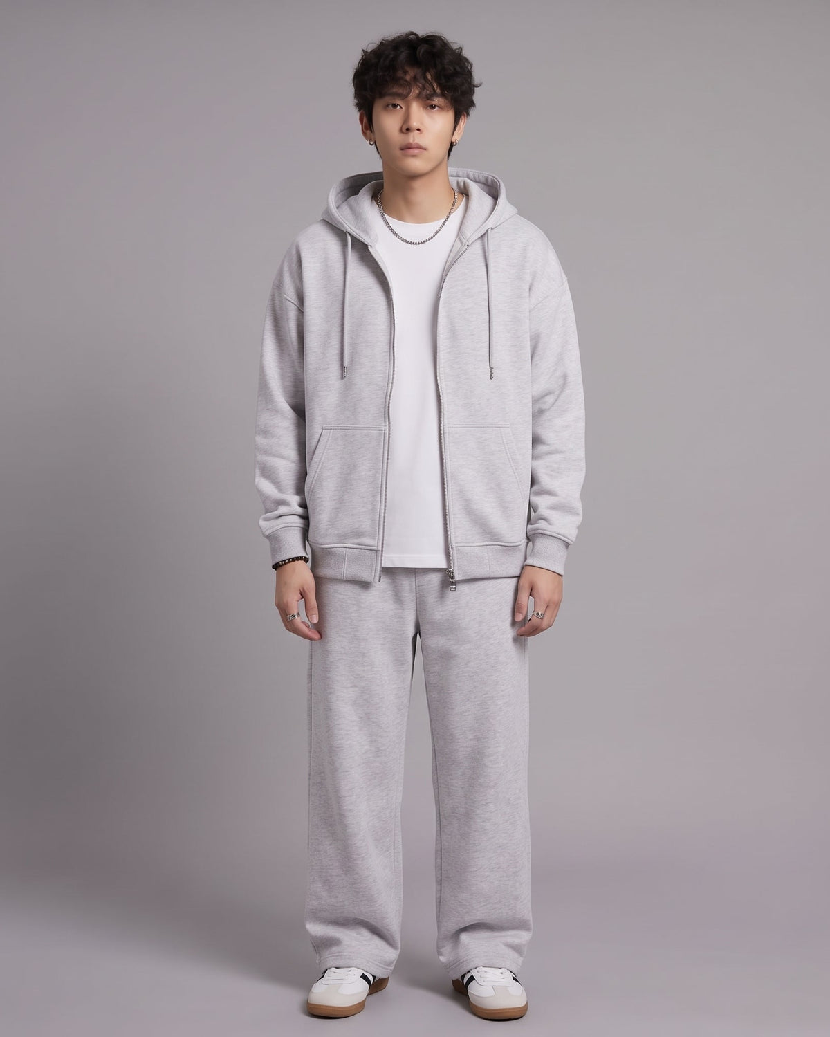 Classic Heather Grey Co-ord Set With Hoodie