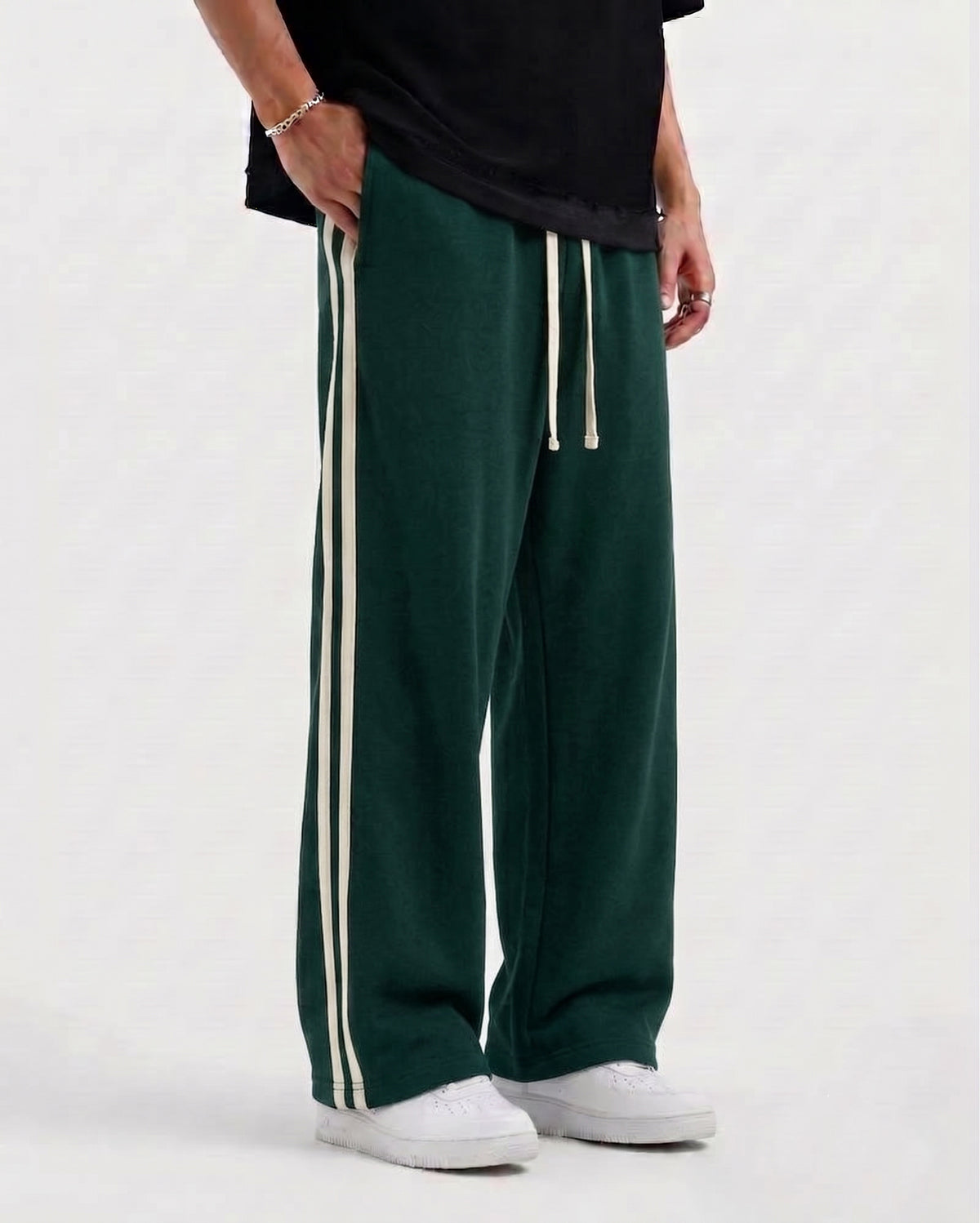 Side Strip Cotton Fleece Green Trouser