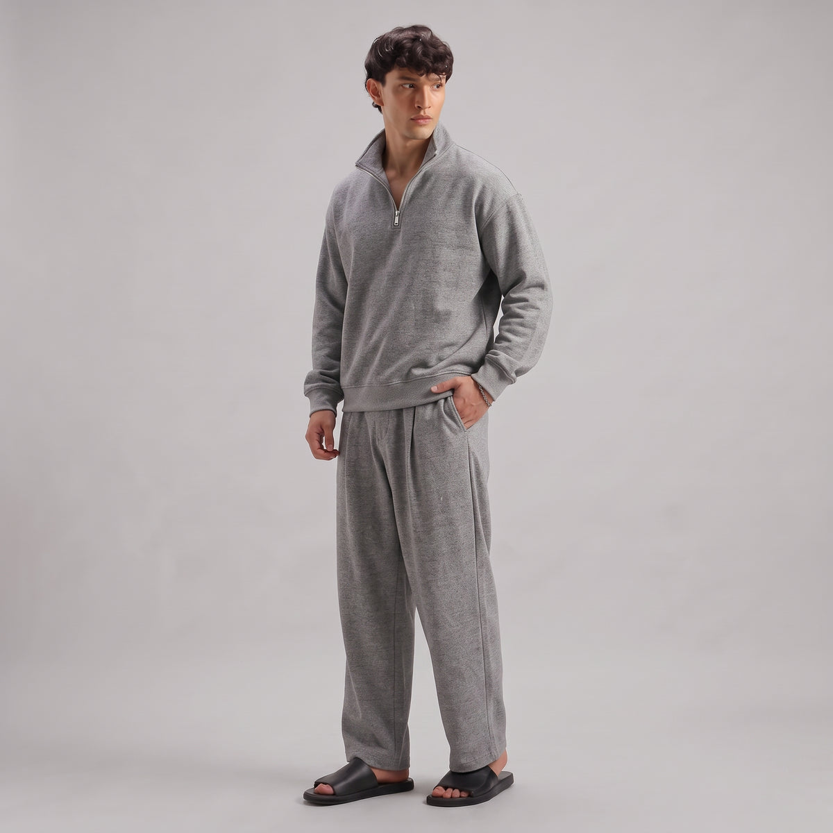 Classic Quater Zipper Heather Grey