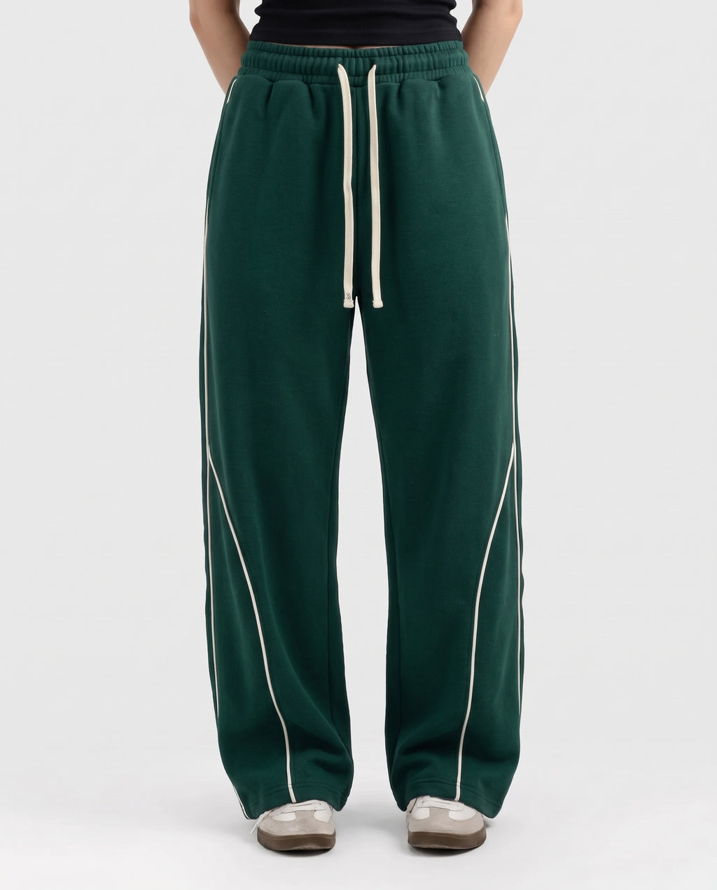 Piping Cotton Fleece Baggy Dark Green Trouser