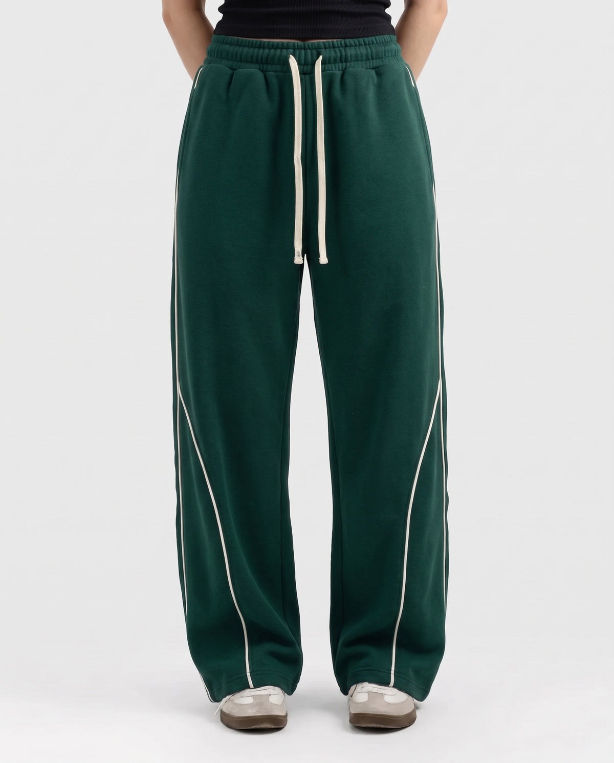 Piping Cotton Fleece Baggy Dark Green Trouser
