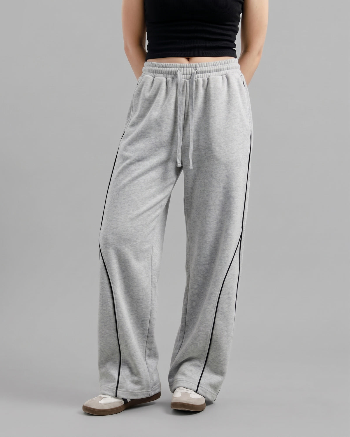 Piping Cotton Fleece Baggy Grey Trouser