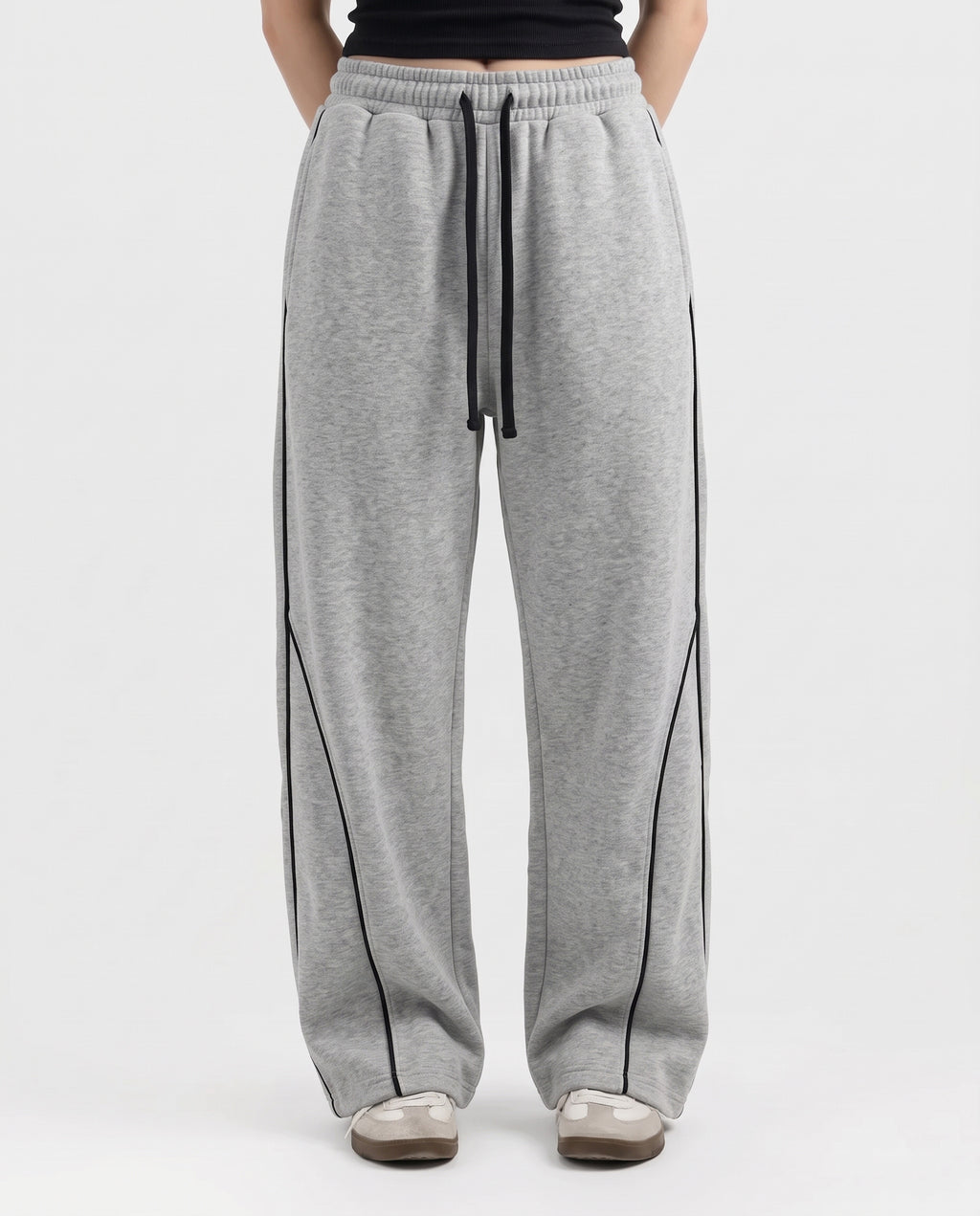 Piping Cotton Fleece Baggy Grey Trouser