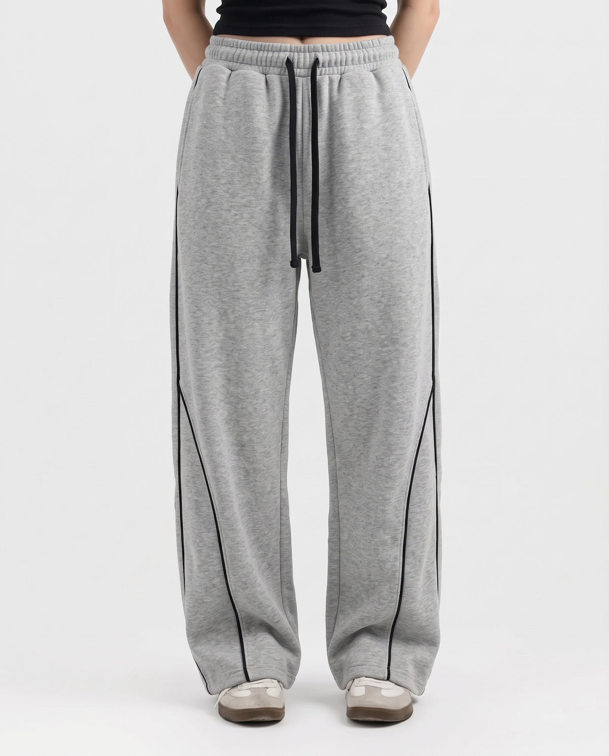 Piping Cotton Fleece Baggy Grey Trouser
