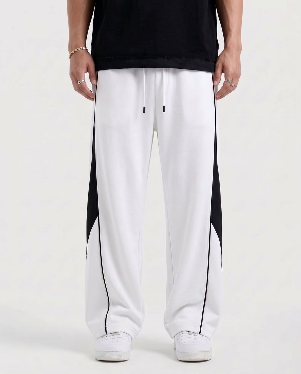 Pannel Cotton Fleece Trouser White and Black