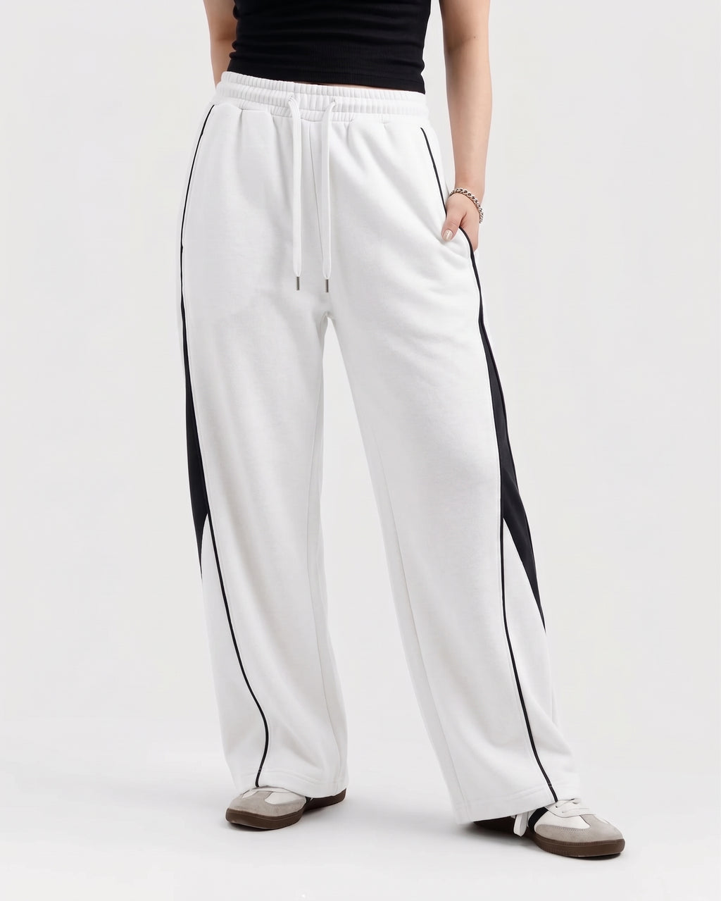 Pannel Cotton Fleece Trouser White and Black