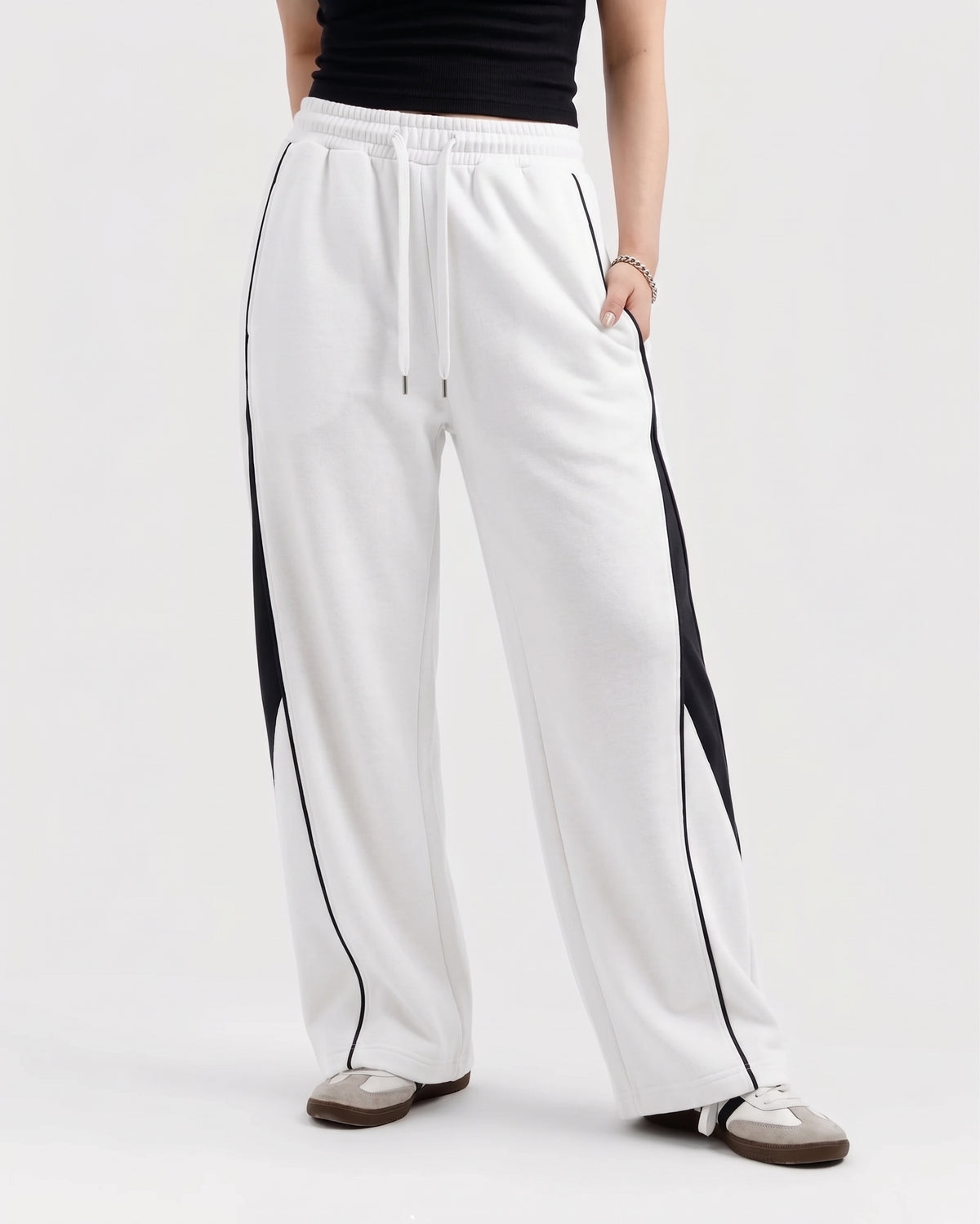 Pannel Cotton Fleece Trouser White and Black