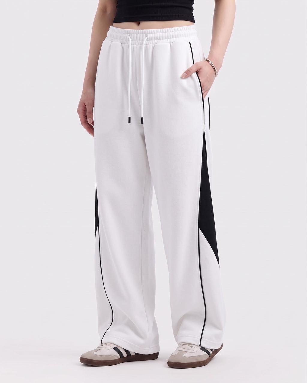 Pannel Cotton Fleece Trouser White and Black