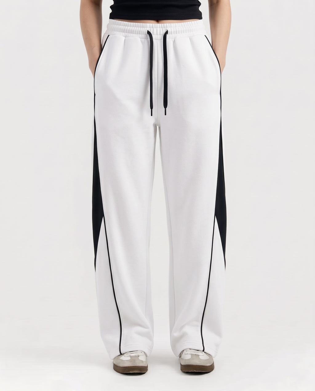 Pannel Cotton Fleece Trouser White and Black