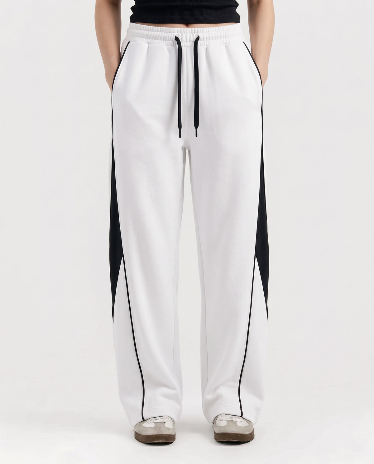 Pannel Cotton Fleece Trouser White and Black