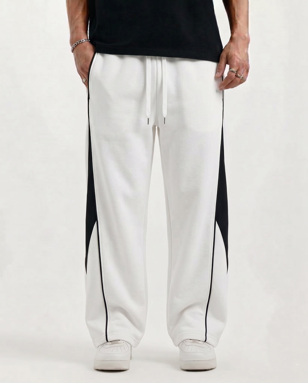 Pannel Cotton Fleece Trouser White and Black