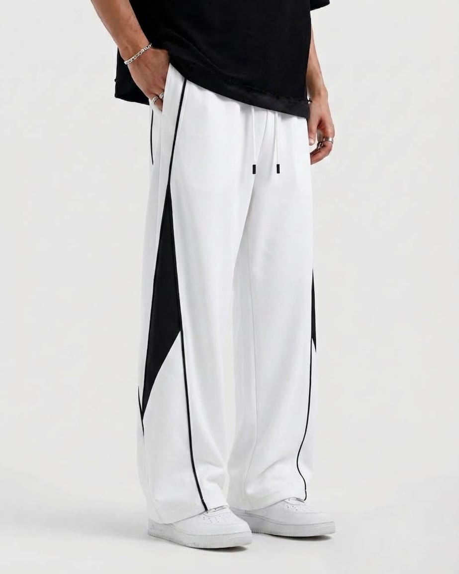 Pannel Cotton Fleece Trouser White and Black