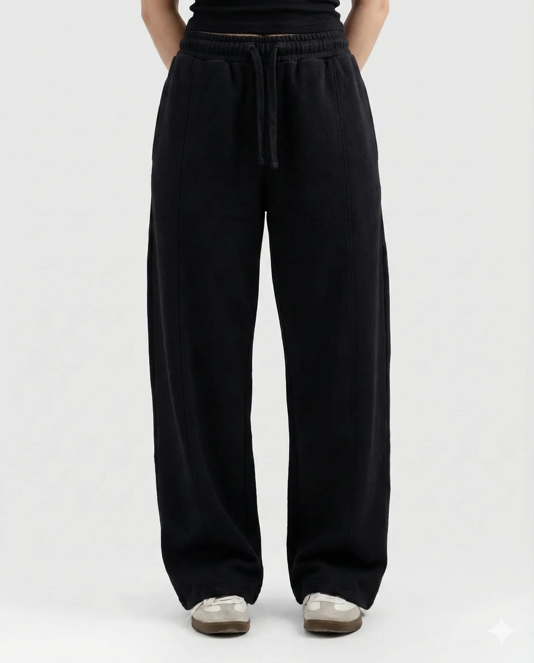 Black Cotton Jersi Straight Fit Trouser