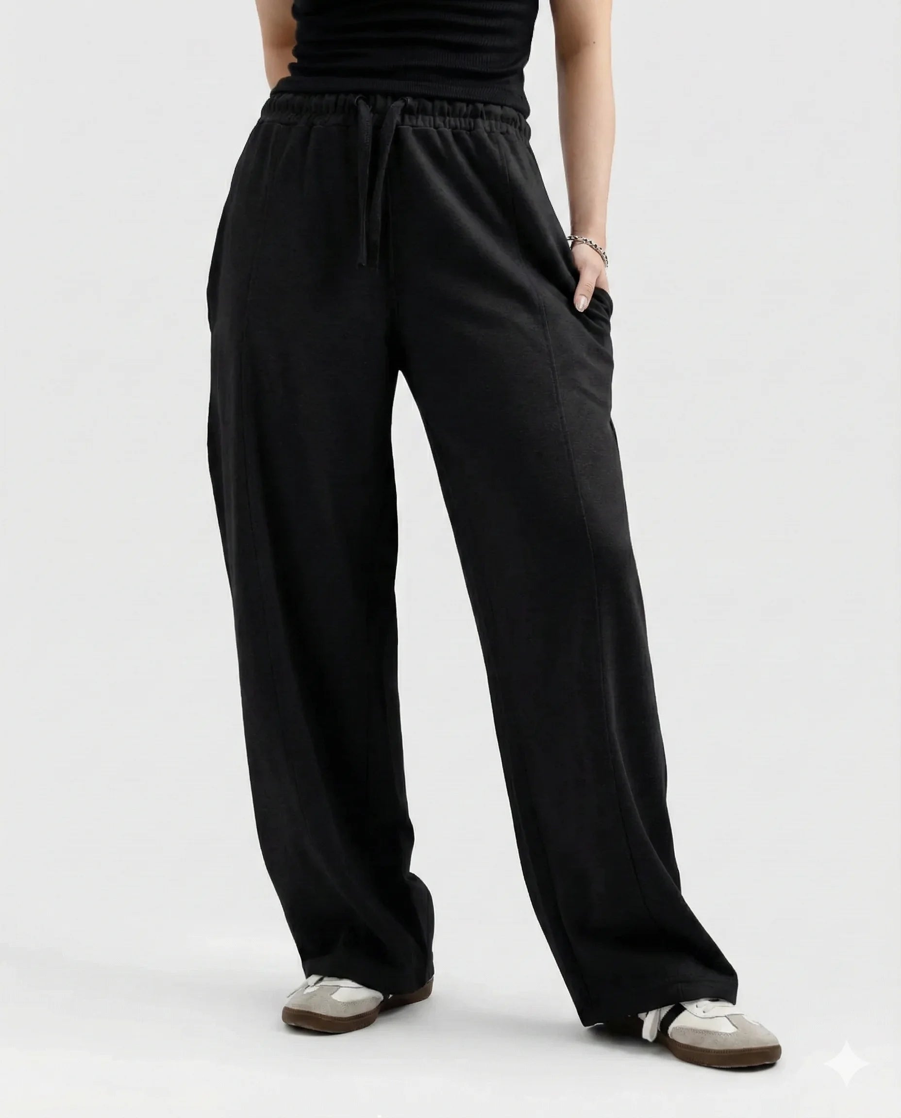 Black Cotton Jersi Straight Fit Trouser